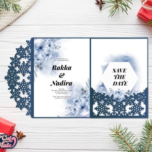 Winter Wedding invitation SVG, Snowflakes  Trifold envelope 5x7, Christmas cards, New Year party invite, template Cricut Cameo Laser cut.