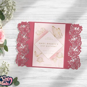 Schmetterling Tor Faltkarte SVG 5x7, Hochzeitseinladung SVG Cricut, Geburtstagskarte SVG-Vorlage, Schmetterling Hochzeitskarte SVG, Laser cut Karte.