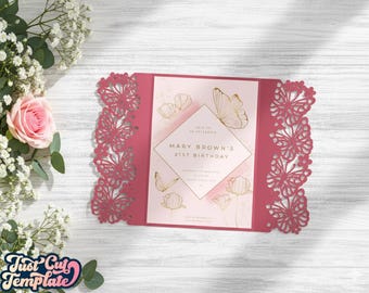 Butterfly Gate fold card SVG 5x7, Wedding invitation svg Cricut, Birthday card SVG template, Butterfly wedding card SVG, Laser cut card.