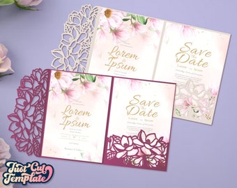 Magnolia Trifold Envelope SVG 5x7, Wedding envelope, Magnolia invitation svg, Quinceanera invite, template Cricut Cameo Laser cut, Digital.