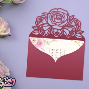Hochzeitseinladung SVG Umschlag Rosen Muster, Hochzeitstasche Briefumschlag 15x18, Einladungshülle Vorlage Cricut Cameo Laser cut, Cricut.