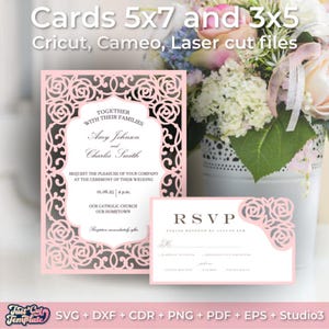 Wedding invitation Cards SVG, RSVP Save the Date Menu card, 5x7 invitation cards, Wedding invitation SVG, templates Cricut Cameo Laser cut.