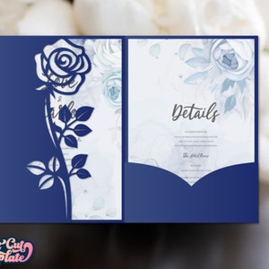 Rose Tasche Umschlag SVG, Hochzeitseinladung Umschlag 5x7, dreifache Einladung, Quinceanera Prinzessin Party, Vorlage Cricut Cameo Laser cut.