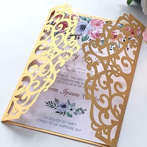 Hochzeitseinladung SVG 5x7 Karte, Klappkarte Schnittvorlage, Luxuseinladung, Lace Einladungskarte svg Cricut Cameo Laser cut Digital