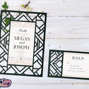 Karten Art Deco SVG, Hochzeitseinladung SVG-Karten, Antwortkarten, Save the Date Karte, Great Gatsby Partyeinladung, Vorlagen Cricut Cameo Laser geschnitten.