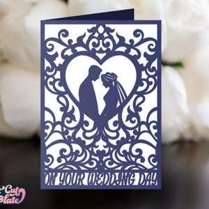 Wedding card SVG 5x7, Bride and groom wedding card, Wedding Day card, Fold card wedding invitation svg template Cricut Cameo Laser cut. image 1