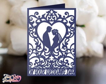 Wedding card SVG 5x7, Bride and groom wedding card, Wedding Day card, Fold card wedding invitation svg template Cricut Cameo Laser cut.