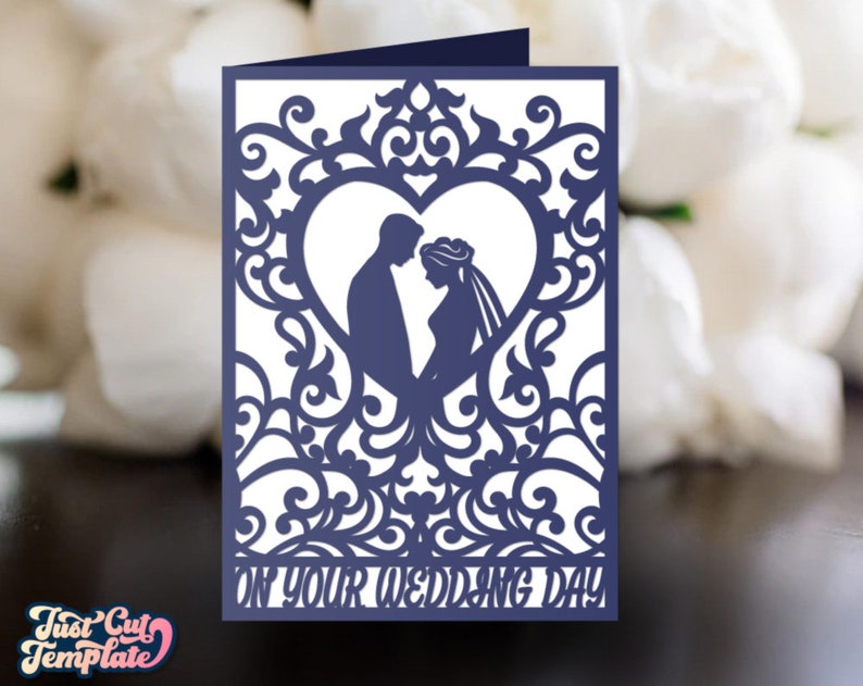 Wedding card SVG 5x7, Bride and groom wedding card, Wedding Day card, Fold card wedding invitation svg template Cricut Cameo Laser cut. image 1