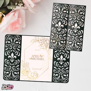 Gate Wedding invitation SVG 5x7, Easy Svg Gate fold card, Classic elegant invite, cutting template Cricut Cameo Laser cut.