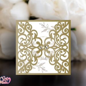 Gate Wedding invitation, Quinceanera Birthday card, square gate fold invitation SVG, invite holder template Cricut Cameo Laser cut.