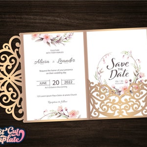 Hochzeit Umschlag SVG, Trifold Tasche Umschlag Vorlage, 5 x 7 Hochzeitseinladung SVG Abdeckung, Spitze Hochzeitseinladung, Cricut Cameo Laser cut.