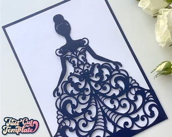 Quinceanera invitation SVG, Birthday pocket envelope, Princess wedding invitation, Sweet sixteen invitation, digital template Cricut, Cameo.