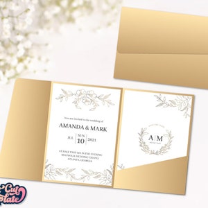 Invitación de boda tríptico SVG 5x7, plantilla de corte para sobre de boda, invitación de boda digital para Cricut Cameo Laser Cut, DXF Cdr Studio3