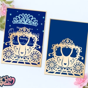 Princess invitation SVG, Carriage pocket envelope SVG template 5x7, Quinceanera invitation cover, Sweet 16 party invite Cricut Cameo Laser.