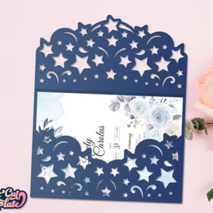 Stars Pocket envelop 5 x 7, Galaxy bruiloft uitnodiging SVG, afstuderen, babyshower, sjabloon Cricut, Silhouette Cameo, lasergesneden, digitaal.