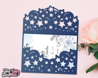 Stars Pocket envelope 5x7, Galaxy Wedding invitation SVG, graduation, Baby shower, template Cricut, Silhouette Cameo, Laser cut, digital.