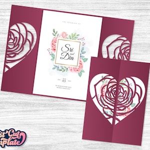 Wedding Gate card SVG, Wedding invitation SVG template 5x7, Valentine's Day card, Heart card, Birthday card svg, Cutout paper gate fold card