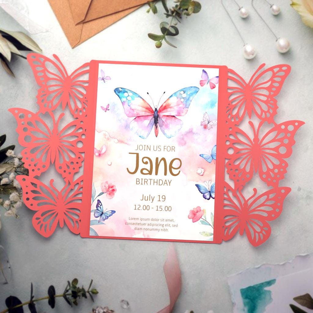 Tarjeta desplegable con mariposa SVG: Plantilla de invitación de  quinceañera (descarga digital) - Etsy México, image size:1024x1024