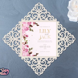 Vierfach-Einladung SVG Cricut, Spitze Hochzeitseinladungskarte SVG, Einladungshülle, Hochzeitseinladung Halter, Vorlage Laser-Schnitt Cricut Cameo.