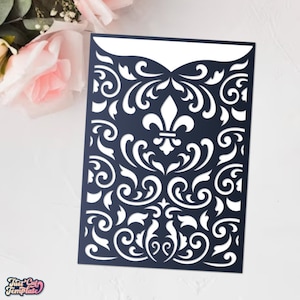 Sobre de bolsillo para boda de 5 x 7, invitación Cricut SVG, portada de invitación de boda, plantilla de recorte de encaje Cricut Cameo, corte láser, digital.