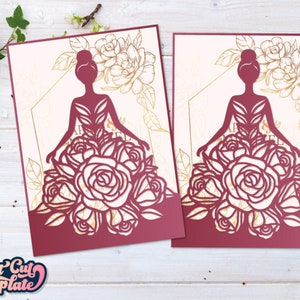 Quinceanera SVG Einladung, Prinzessin Mädchen Tasche Umschlag, Prinzessin Hochzeit Einladung SVG, Sweet sechzehn Einladung, Laser geschnitten Cricut Cameo