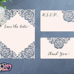 Roses wedding cards, Floral Wedding invitation SVG, wedding stationery, Save the date, RSVP Thank You card templates Cricut Cameo Laser cut.