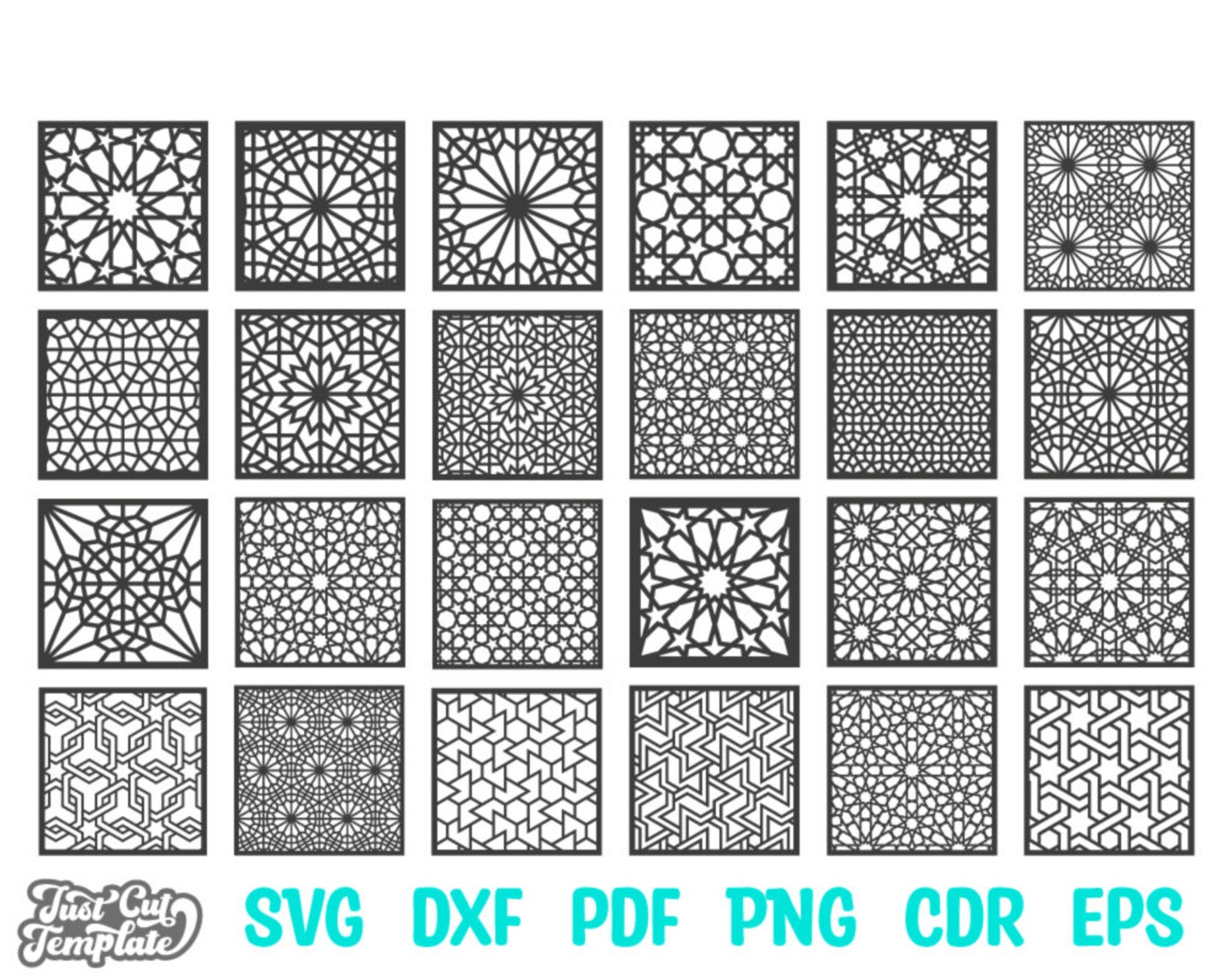24 Islamic Patterns, Arabic and Moroccan Decorative Square Panels ...