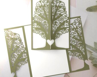 Tree Gatefold Wedding Invitation SVG, wedding card 5x7, Gate fold card, cutout invitation cover, template Cricut Cameo Laser cut Digital.