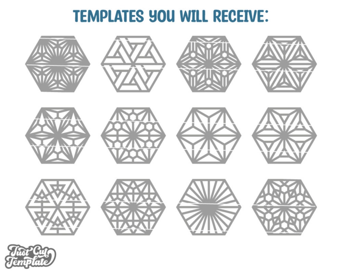 12 Hexagonal Coaster Templates Set, Kumiko Pattern Panel Laser Cut ...