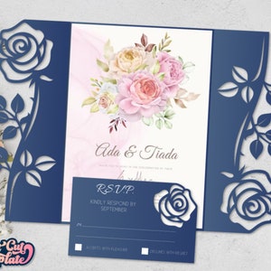 Toreinladung SVG, Rosen Hochzeit Karte 5x7, Blumen Hochzeit, Quinceanera Party einladen, Prinzessin Geburtstag, Vorlage Cricut Cameo Laser geschnitten.