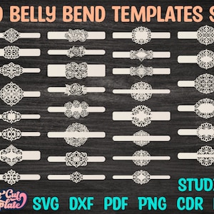 Conjunto de 30 modelos de recorte de faixa de barriga SVG, pacote svg de faixa de barriga, cinto svg de convite de casamento, arquivo Cricut Cameo cortado a laser DXF Studio3 cdr.