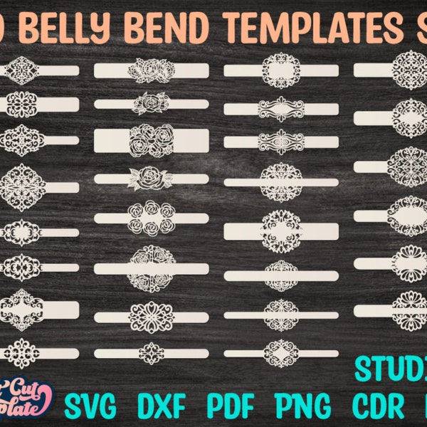 Set von 30 Bauchband Ausschnitt Vorlagen SVG, Bauchband svg Bundle, Hochzeitseinladung svg Gürtel, Laser geschnitten Cricut Cameo Datei DXF Studio3 cdr.