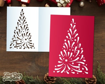 Carte de Noël SVG 5x7, carte pliée d’arbre de Noël, invitation de cadeaux de Noël svg, modèle de carte d’hiver svg Coupe laser Cricut Silhouette.