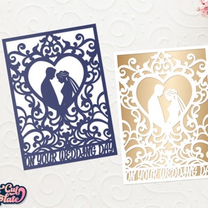 Wedding card SVG 5x7, Bride and groom wedding card, Wedding Day card, Fold card wedding invitation svg template Cricut Cameo Laser cut. image 4