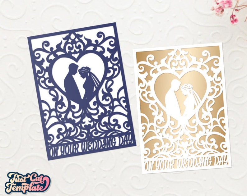 Wedding card SVG 5x7, Bride and groom wedding card, Wedding Day card, Fold card wedding invitation svg template Cricut Cameo Laser cut. image 4