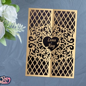 Gate Wedding Invitation SVG, Gate fold card 5x7, Invite holder, Luxury invitation cover template Cricut Cameo Laser cut, digital.