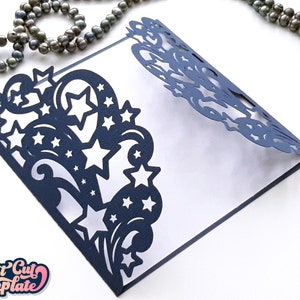 Convite de estrelas SVG Cricut, convite de casamento Galaxy SVG, cartão de aniversário de estrelas, cartão de portão Cricut Cameo modelo de corte a laser.