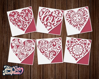 6 Heart card SVG templates set, Happy Valentine's Day svg, Love card, Mother's Day card, Birthday card templates for Cricut Cameo Laser cut.