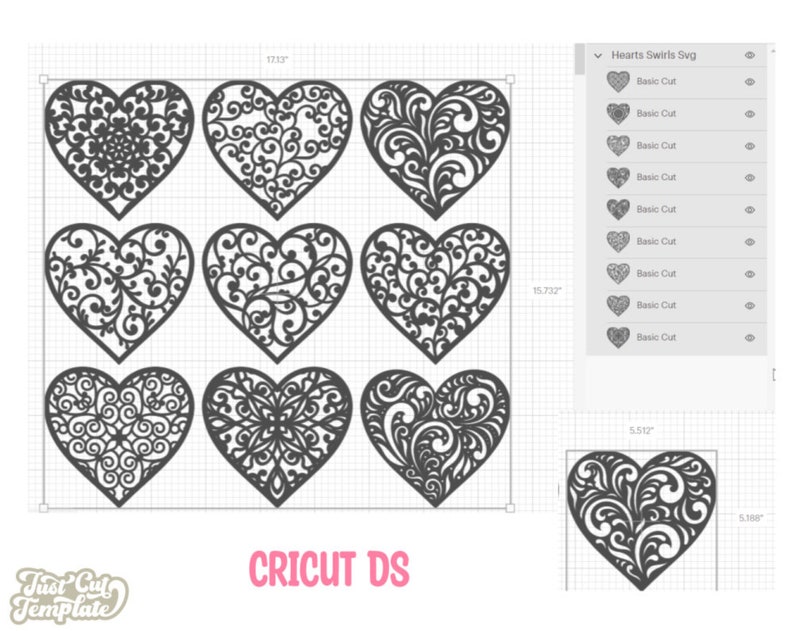 Heart SVG Set, Valentine's Cut Files, Hearts Laser Cut Cricut, 9 Heart ...