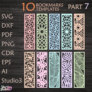 10 modelli di taglio per SEGNALIBRI, set di segnalibri Cricut, pacchetto di pannelli per griglia, schermo da parete, modelli tagliati al laser Cricut Cameo, svg dxf cdr, B3-7.