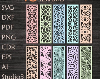 10 BOOKMARKS cutting templates SVG, Cricut bookmarks set, grill panels bundle, wall screen, templates Laser cut Cricut Cameo dxf cdr Pdf Png