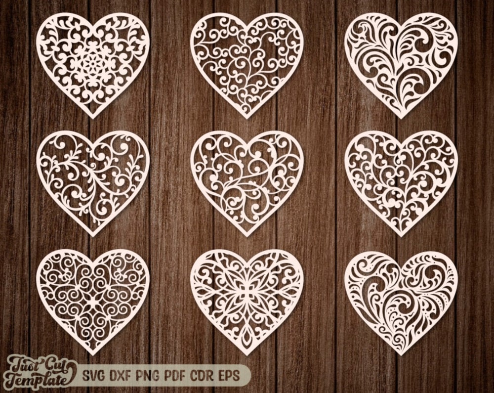 Heart SVG Set, Valentine's Cut Files, Hearts Laser Cut