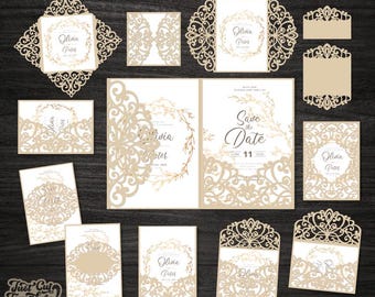 Lace Wedding Invitation SVG Set – Laser Cut Envelopes for Cricut, Wedding invitation Cricut, invitation cover templates, Digital dxf pdf cdr