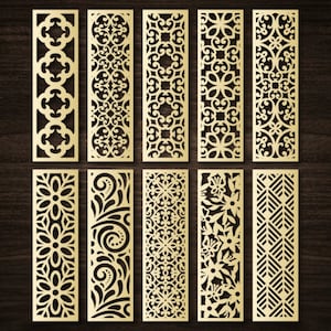 Zestaw paneli dekoracyjnych ciętych laserowo, 10 szablonów wektorowych, ekran ścienny, wycinane zakładki, szablony wycinane laserowo CNC Plasma Cricut, svg dxf cdr, eps.
