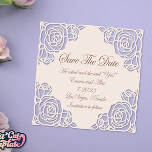 Floral Wedding invitation SVG card, Roses Card Save the Date, Wedding stationery, RSVP, Thank You card template Cricut Cameo Laser cut.