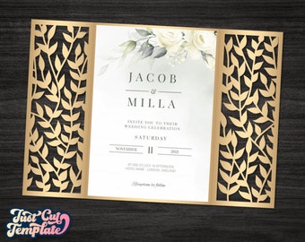 Leaves Gate fold card SVG, Cricut Wedding invitation svg template, Cameo Laser cut files, Birthday card SVG, Luxury wedding card, Digital.