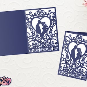 Wedding card SVG 5x7, Bride and groom wedding card, Wedding Day card, Fold card wedding invitation svg template Cricut Cameo Laser cut. image 3