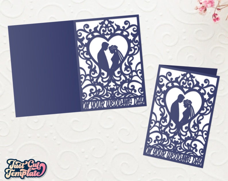 Wedding card SVG 5x7, Bride and groom wedding card, Wedding Day card, Fold card wedding invitation svg template Cricut Cameo Laser cut. image 3