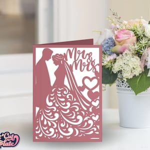 Wedding card SVG 5x7, Bride and groom Wedding fold card, Mr and Mrs card, Wedding invitation card template Cricut Cameo Laser cut, Digital.