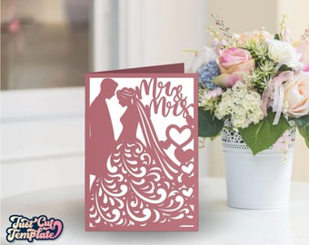 Wedding card SVG 5x7, Bride and groom Wedding fold card, Mr and Mrs card, Wedding invitation card template Cricut Cameo Laser cut, Digital.